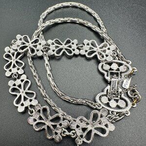 Vintage Monet Silver Tone Multi Strand Flower Bracelet Safety Chain Signed